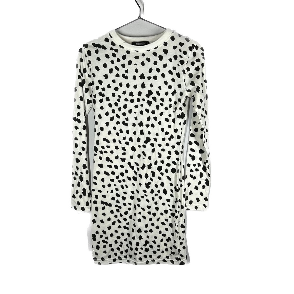 Missguided Spotted black and white Shirt dress long sleeve size 4